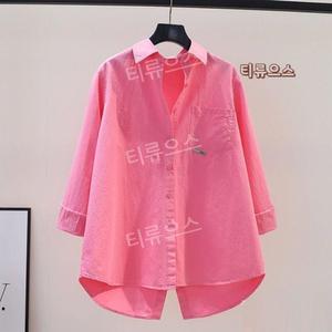 핑크 셔츠 스타일리쉬 뒷트임 면 남방 여성 루즈핏 박시핏 블라우스 봄여름 긴팔 CHEN