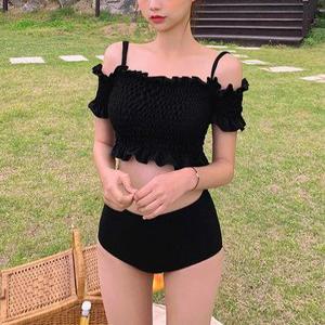 스모크 오프숄더 하이웨스트 비키니 수영복