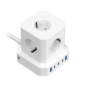 4000W 고용량 타워형 5구 멀티탭 USB C타입 고속 충전 캠핑용 여행용 / 큐브 타워 멀티