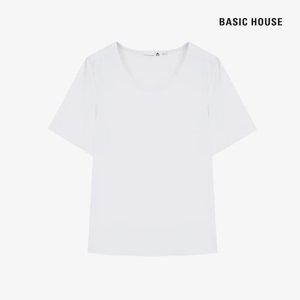 (정상가:19,900원) 베이직하우스 우먼U넥오버핏스판반팔티셔츠 LATS0210