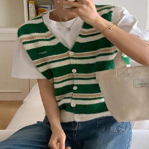 센츠 자수 단가라 니트 조끼 (2color)