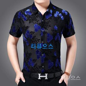 꽃무늬 셔츠 남성댄스복 시스루 스포츠 공연복 댄스 연습복 사교 반팔 남성 라틴 상의