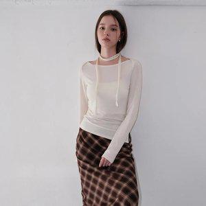 WOMAN 스카프 레이어드 보트넥 셔링 티셔츠 [3COL] / WBE3L01506