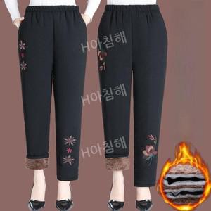 티류으스 몸빼 바지 겨울 여성 할머니 엄마 누빔 어르신 꽃무늬 방한 기모 따듯한 보온