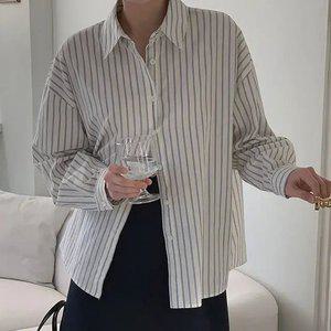 루오스 루즈핏 스트라이프 셔츠 봄 가을 데일리룩 출근룩