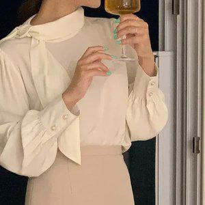 미네브 셔링 타이 블라우스 봄 가을 하객룩  데이트룩