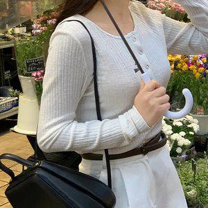 이즈 데일리 버튼 골지 긴팔 티 봄 가을 데일리룩 출근룩
