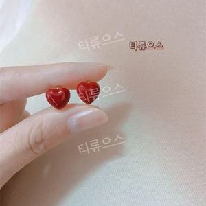 티아라 지연 하트 미니 귀걸이 레드 러브 인스타 CHEN-04