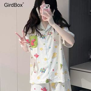 짱구잠옷 여름 커플잠옷 GirdBox 반팔 파자마 세트 면 홈웨어