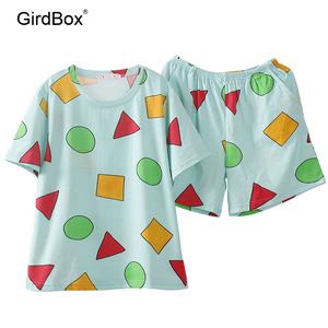 짱구잠옷 여성 반팔 파자마 세트 GirdBox 면 홈웨어 수면