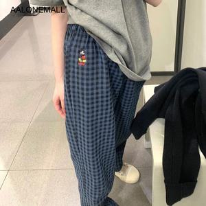 여성잠옷 미키마우스 체크 AALONEMALL 파자마바지 봄 여름 홈웨어 수면