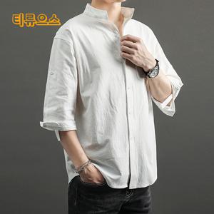 해외빅사이즈 오버핏 차이나카라 린넨 7부 남성 여름 셔츠 티류으스