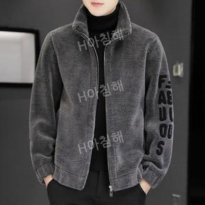 남성 코트 가을 겨울 양 커트 벨벳 칼라 재킷 자수 맨투맨