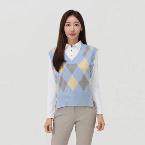 [엘르골프] 여성 아가일 브이넥 베스트 _6I63101