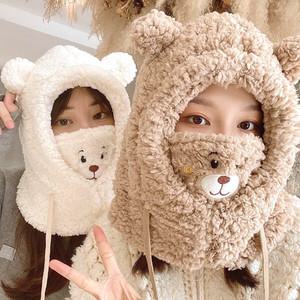 여성용 곰돌이 뽀글이 바라클라바 후드넥워머 겨울모자