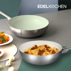 [에델코첸] 통3중 스텐 인덕션겸용 세라비 웍팬 28cm (크림, 그린)