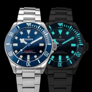 THORN 남자 시계 39mm 식 손목 티타늄 다이버 200M 방수 C3 빛나는 사파이어 PT5000 세라믹 베젤