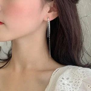 [하프클럽/]두줄 롱 체인 긴 귀걸이 드롭 촤르르 실버