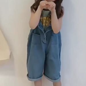 015 아동 여아 단추 롤업 멜빵바지 점프슈트 청바지
