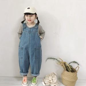 040 아동 여아 배기 청멜빵바지 점프슈트 똑딱이 데님진