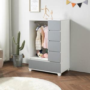 아이방 키즈 5단 서랍장 행거옷장(80cm 2색) 미니 아동용 어린이 수납장