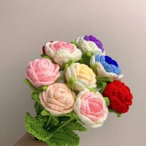 (퍼플) 뜨개꽃 조화 장미 감사 생일 축하 선물 꽃다발/인테리어/소품/조화꽃/납골당/미니/인조/가짜/장식/