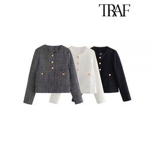 트위드 자켓 여자 린넨 크롭 코트 여성 가죽 청 재킷 TRAF 용수철 여성용 프렌치 숏 연예인 아우터 분위기