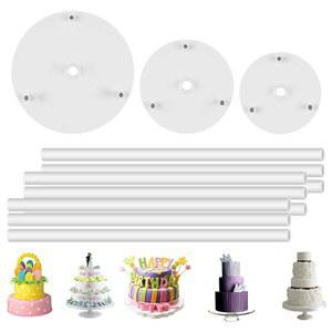 DOERDO 3단 케이크 분리판 및 9조각 플라스틱 다웰 막대 세트, 층별 제작 적층용(12cm, 16cm, 18cm)