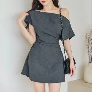 채핏 파크 쿨옆셔링 원피스 오프숄더 셔링 미니 ops 반팔 파티 클럽룩 홀복 모임룩