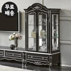 고급 블랙 엔틱 장식장 유리 진열장 거실 위스키장
