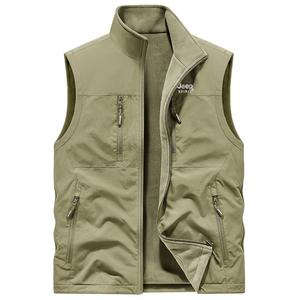 JEEP SPIRIT 가을 캐주얼 스탠드 칼라 양면 용 벨벳 조끼 남성 멀티 포켓 작업복