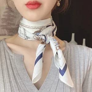(쁘띠70_A05) 이경희 고급 사각 쁘띠 스카프 70 화이트 로프 배/여성스런/고급스런/정장용/가벼운/머플러/