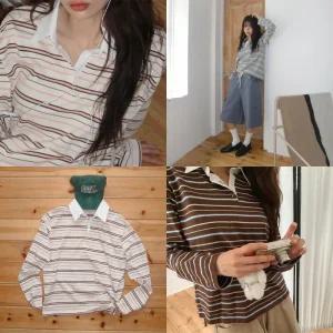 [모코블링] 럭비 단가라 긴팔티 #버튼티 #긴팔티 #럭비티 #스트라이프티 #오버핏티