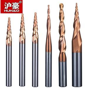 HUHAO 스파이럴 노즈 테이퍼드 엔드밀 조각 비트 HRC55 CNC 4MM 6MM 8MM 3D 목재 금속 공구
