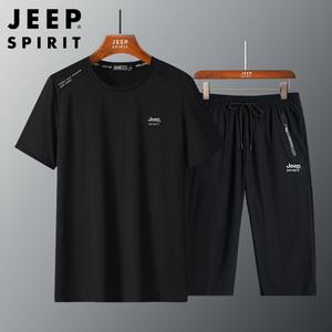 JEEP 남성 여름 반팔 반바지 세트 얼음 캐주얼 스포츠 슈트