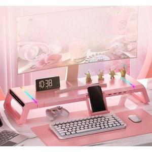 컴퓨터 모니터 받침대 브래킷 받침 핑크 USB 연결 노트북 가정용 다기능 스탠드 무선충전