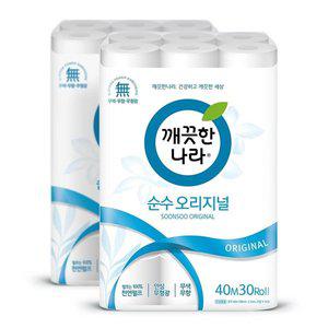 [깨끗한나라] 순수 오리지널 2겹 화장지 40m 30롤 2팩