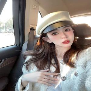 여자 겨울 뉴스보이캡 팔각모자 캡있는 베레모 챙짧은 배색 투톤 복고풍 정장모 영국 클래식