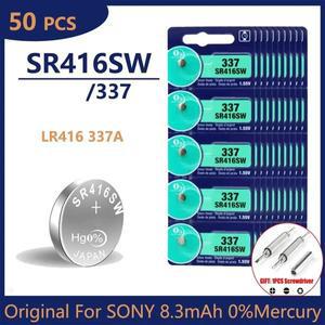 호환 소니 337 SR416SW AG6 LR416 337A 실버 산화물 버튼 셀 배터리 50개 세트 LED 헤드폰 시계 스위스 만