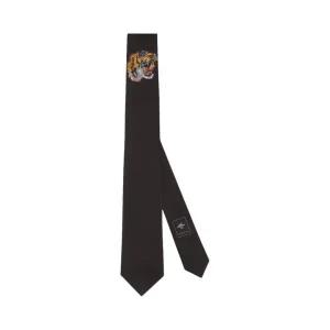 [정품] 구찌 타이거 언더노트 실크 타이 블랙 Gucci Tiger Underknot Silk Tie 744284