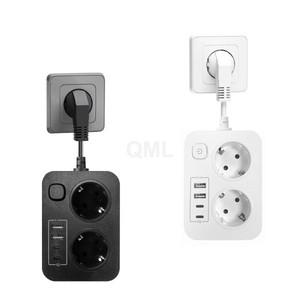 EU 플러그 2구 유럽형 전원 소켓 보드 3250W 13A 250V 슈코 멀티탭 (USB 포트 2개, C타입 포함) 호텔, 침실