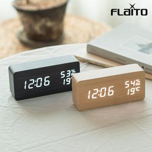 [본사직배] 플라이토 우드 온습도 LED 무소음 알람 탁상 디지털 시계+USB아답터 (블랙)