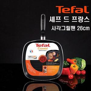 테팔 열센서 셰프드프랑스 무쇠프라이팬 사각그릴팬 26cm   구이팬 후라이팬 코팅팬 코팅프라이팬
