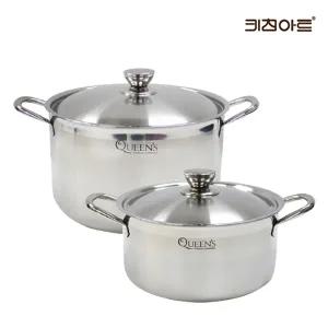 [키친아트] 퀸즈 인덕션가능 통3중 스텐레스 냄비세트 2종E(양수24+곰솥28)