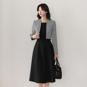 ( XXL까지) 젠킨스 하운드 투스 체크 레이어드 플레어 원피스 봄 가을 하객룩 오피스룩 격식룩 데이트룩
