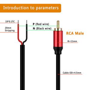 스피커 와이어 RCA 수 플러그 잭 커넥터, 베어 와이어 오픈 엔드 피그테일 RCA 케이블, 스피커 앰프 오디오 비디오 AV 수리용