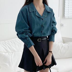 [봄신상#자체제작]센드 오픈 칼라 데님 셔츠
