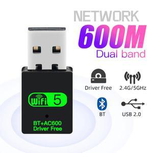 600Mbps USB 와이파이 블루투스 5.0 어댑터 2in 1 동글 듀얼 밴드 2.4G 및 5GHz 네트워크 무선 WLAN 리시버