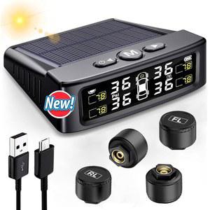 태양광 및 USB 충전, 4개의 타이어 센서 6개의 알람 모드, 자동 켜기/끄기, 2025년 컬러 LCD 화면이 있는 압력 모니터링 시스템 TPMS 업데이트, SUV, MPV, RV용