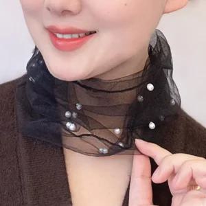 진주 시스루 넥워머 목주름 망사커버 가리개 스카프 쁘띠스카프